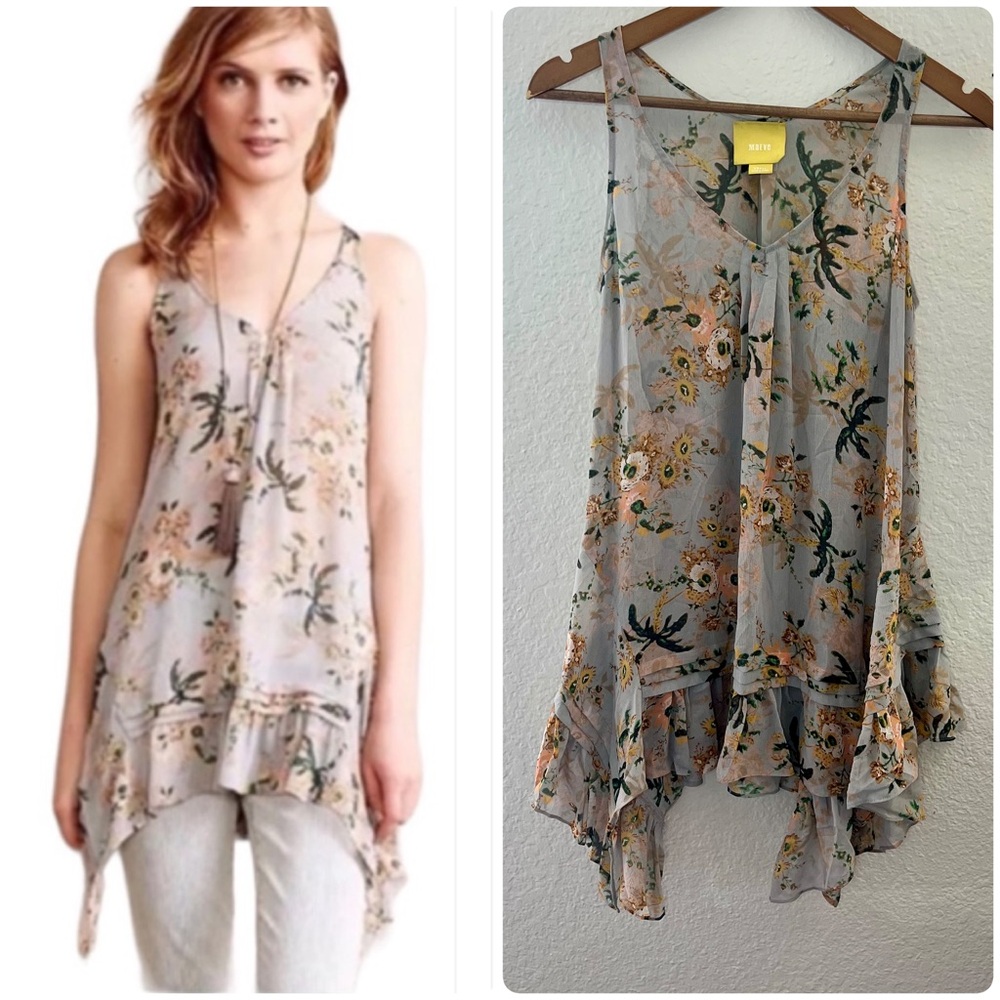Anthropologie Floral Tunic in Gray and Orange